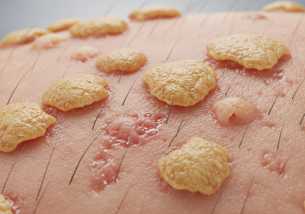 Close-up bacterial impetigo honey-colored crust skin texture