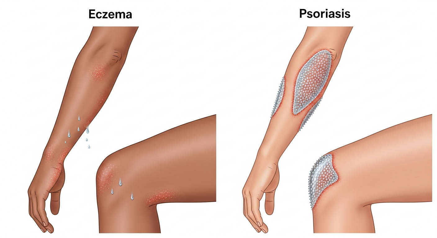 Comparison of eczema, psoriasis, viral rash, and fungal rash patterns