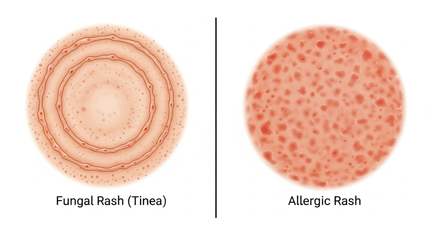 Close-up fungal rash texture showing scaly ring border and clear center