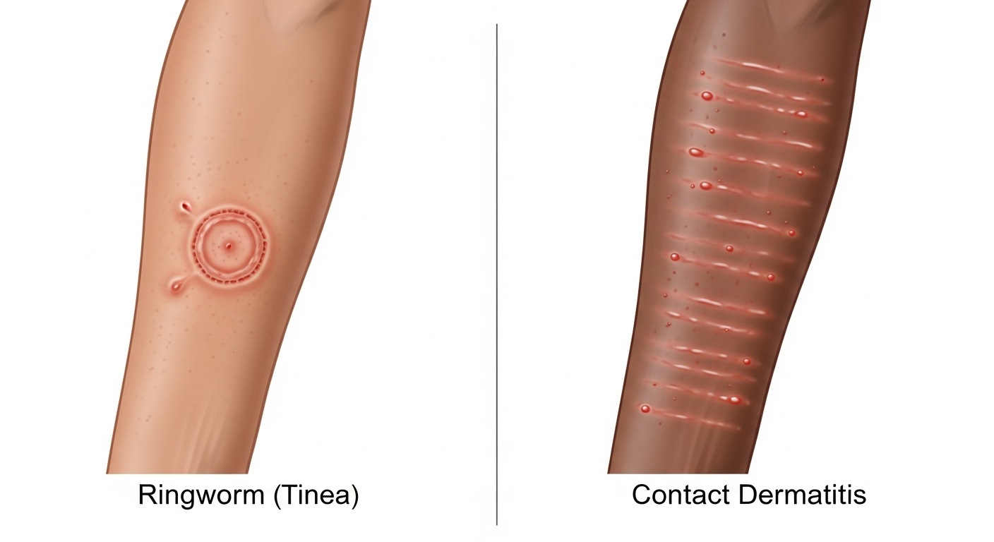 Ringworm (Tinea Corporis) — visual comparison with related rash types