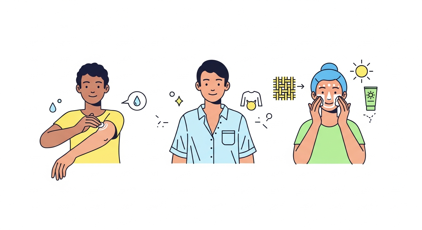 Daily skin hygiene routine for rash prevention including cleansing moisturizing and breathable fabrics