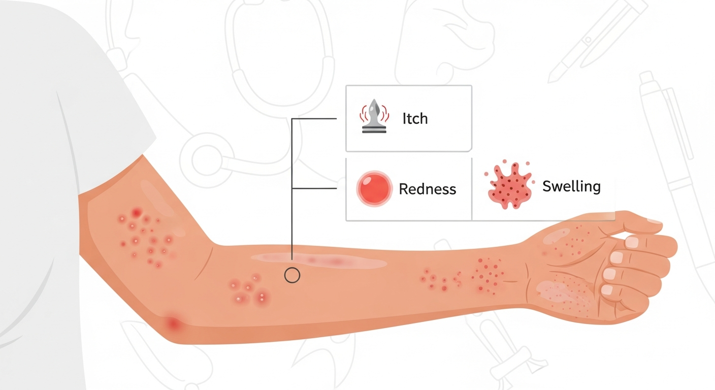 Skin rash symptoms guide showing itching burning blistering and scaling rash types for identification
