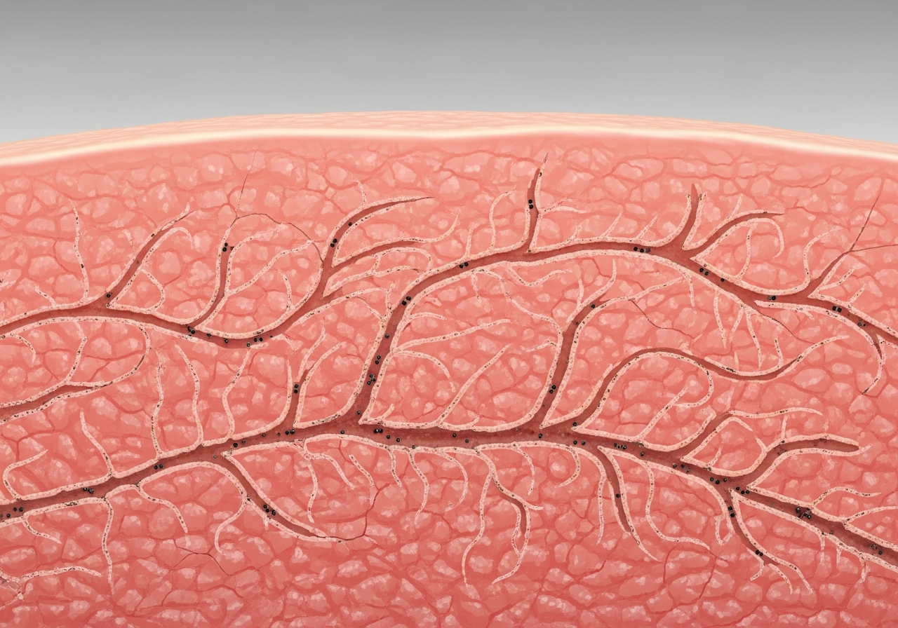 Close-up scabies burrow tracks under skin surface medical illustration