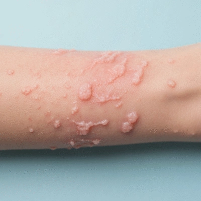 Close-up of skin with eczema, showing dry, inflamed patches