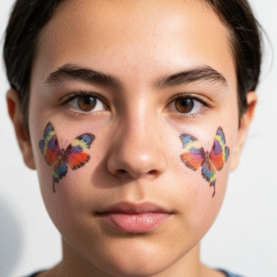 Close-up of a person's face showing a butterfly rash across the cheeks and nose, symbolizing lupus