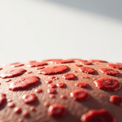 Close-up of skin with red, scaly patches, depicting psoriasis