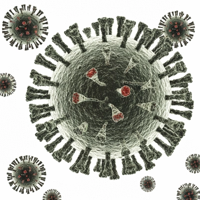Microscopic view of Varicella-Zoster Virus particles, highly detailed